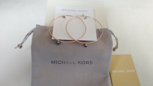 MICHAEL KORS Imitation Pearl Rose Gold-tone Hoop Earrings with Box Retail $65 - Picture 4 of 9
