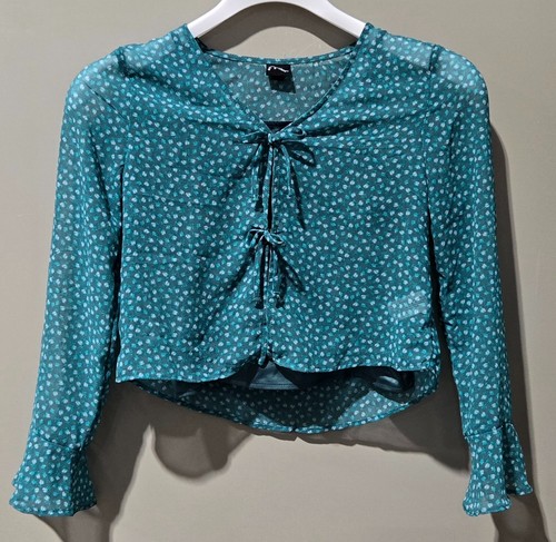Art Class Girls' Small 6/7 Green Floral Chiffon LS & Satin Cami 2 Piece Top - Picture 2 of 7