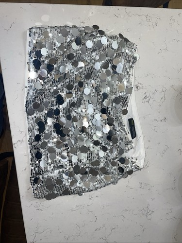 Philo Silver Sequin Mini Skirt finesse size m great condition rrp £28 - Picture 7 of 11