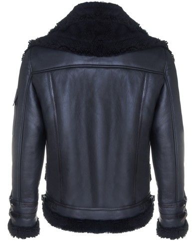 Men's Black Sheepskin Bomber Jacket Retro RAF B3 Real Shearling Leather Biker - Picture 3 of 11