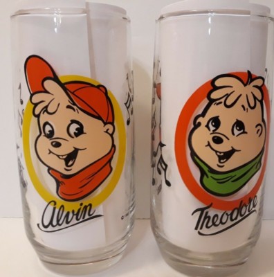 Lot of 3 Chipmunks glass tumblers Alvin Theodore Chipettes 1985 Hardees EUC