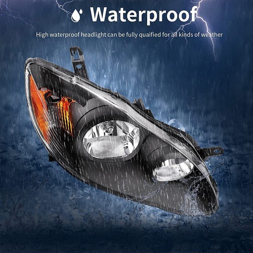 Headlights Black Housing for 2003-2008 Toyota Corolla Headlamps 03-08 Set Pair - Picture 6 of 9