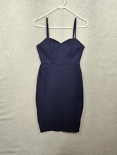 Windsor Women Dress Small Blue Poly Blend Strappy Sweatheart Neck Pencil Fit