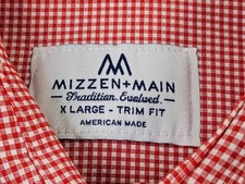 Mizzen  Main Trim Fit Performance Stretch Shirt Red White Check Size XL EUC