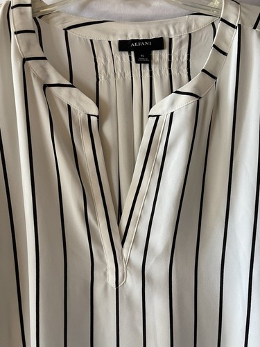 ALFANI, Women's XL, Tunic Sheer Blouse, White & Black Stripes, Long Sleeves NWOT - Picture 7 of 16