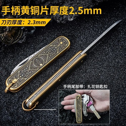 Sheepsfoot Folding Knife Pocket Hunting Survival Camping Damascus Steel Brass S - Picture 6 of 24