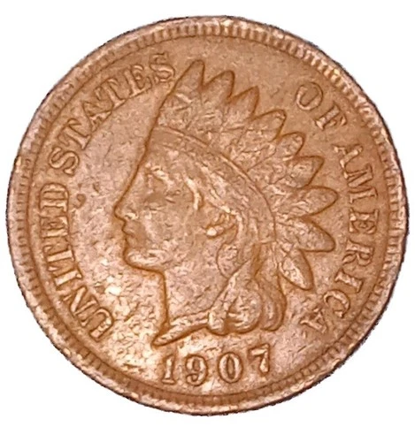 1907 Indian Head Cent Good-Fine (G-F) Average Circulated Condition Copper Penny