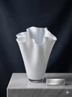 Sante Chiara Murano Glass Fazzoletto Vase White Opaline Signed Italy 1994 Vintag
