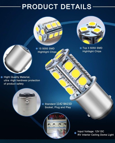 1142 1076 Lampadina LED per Camper, 1004 BA15D Lampadina LED Bianca Ricambio per Campeggio 12V... - Foto 4 di 6