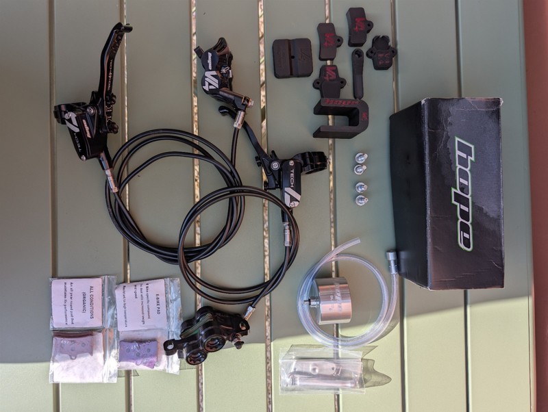Hope Tech 4 V4 Mountain Bike Brake Set Black With Bleed Kit And Set Up Tools