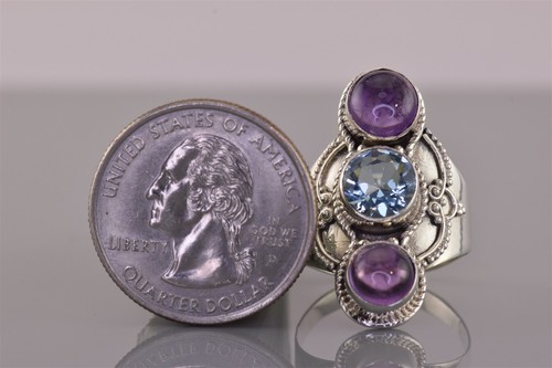 Sterling Silber gestapelt gewölbt lila Amethyst blau akzentuiert Bandring 925 Gr: 8 - Bild 8 von 8