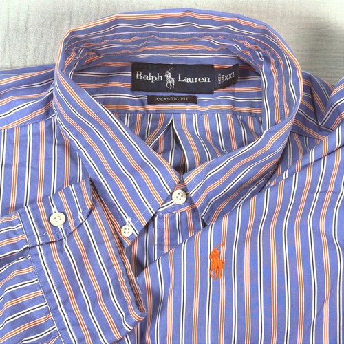 Ralph Lauren Herren Gestreiftes Button Down Hemd Blau Orange Langarm Größe XXL 2XL