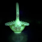 Hand painted (likely) Fenton custard uranium glass basket