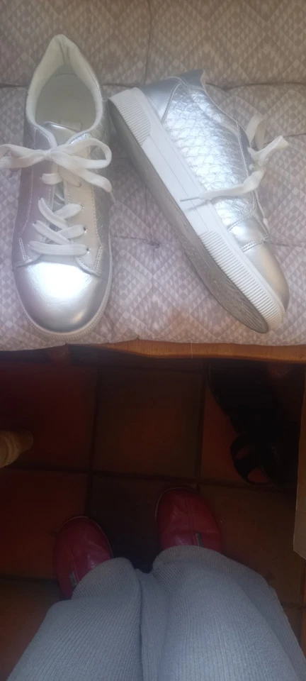Silver metallic thick sole Trainers, Size 6, WORN Twice on holiday - Image 2 of 4