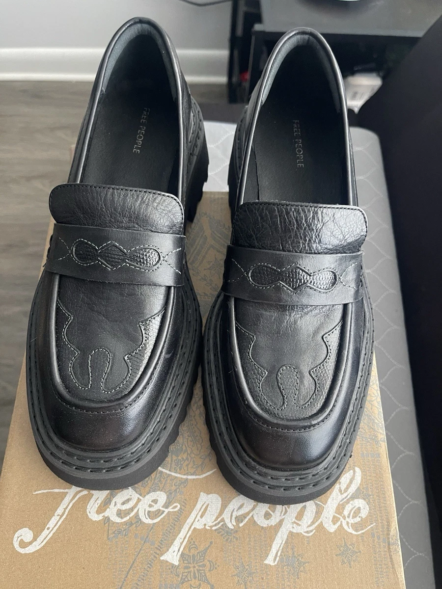 Free People Black Leather Lug Sole Penny Loafers Free People Lyra Lug Sole Loafer in Black | REVOLVE main image 4