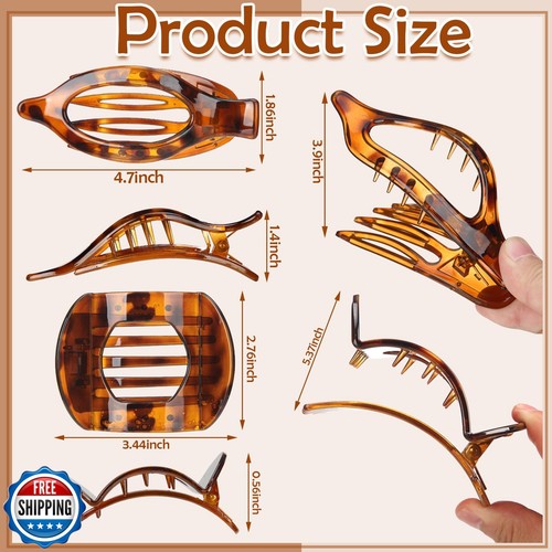 8 Pezzi Fermagli per Capelli Piatti per Donna, 2 Stili Fermagli Artiglio Piatto Francese per Donna, L - Foto 2 di 5