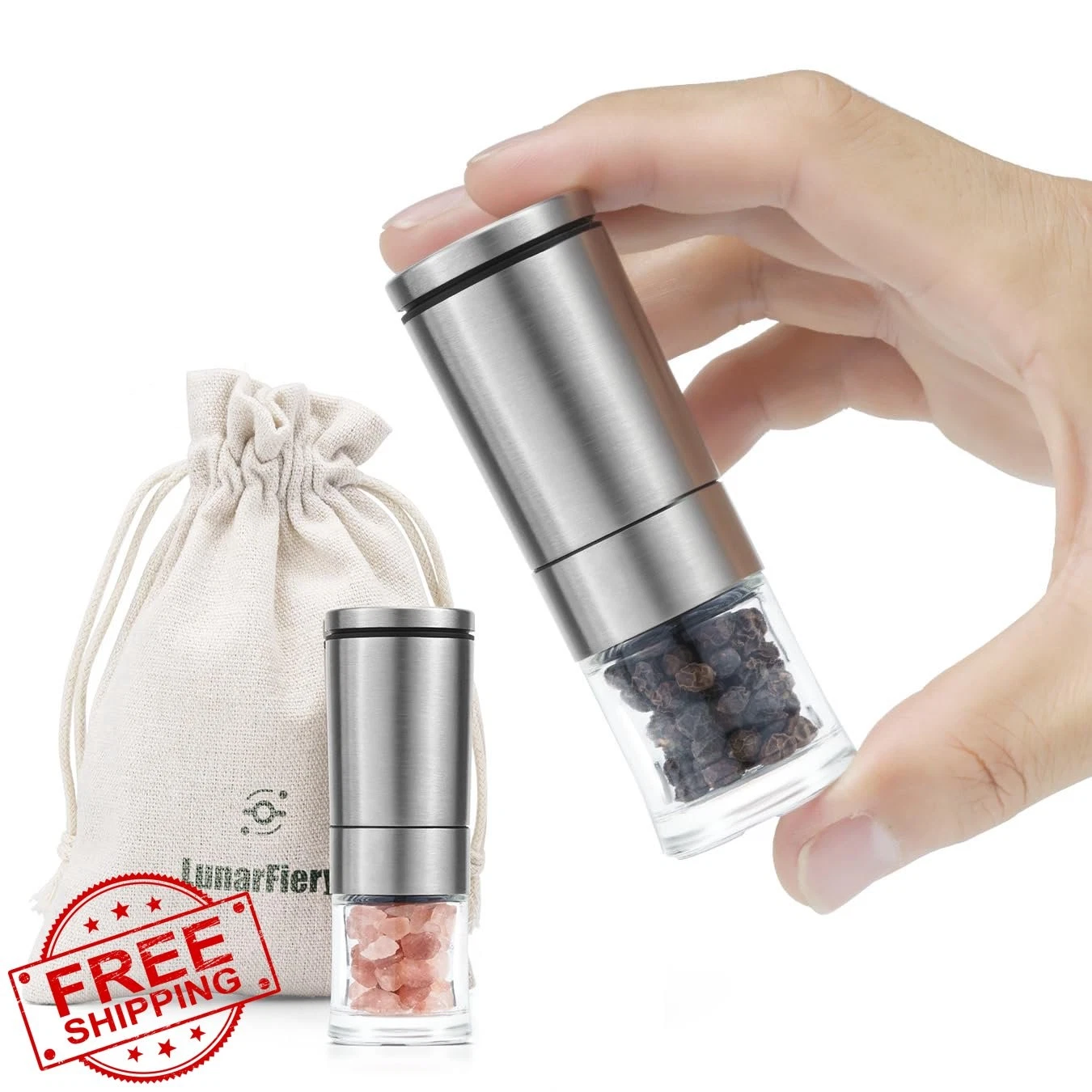 Mini Salt Pepper Grinder Set Adjustable Coarseness Travel Spice Tools