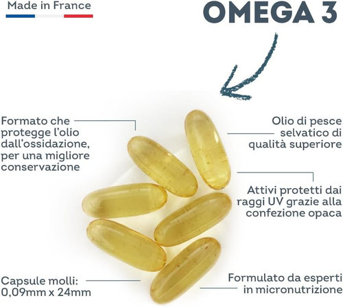 Omega 3 Olio Di Pesce Con 1000 Mg EPA E 500 Mg DHA - Alto Dosaggio Quotidiano - - Foto 4 di 12