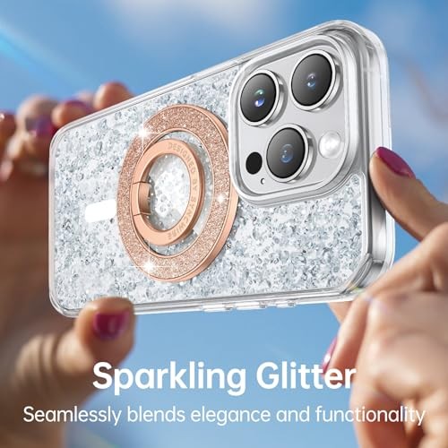  Magnetic Phone Grip for MagSafe, Magnetic Sparkle Phone Ring Holder, Rose Gold - Picture 4 of 7