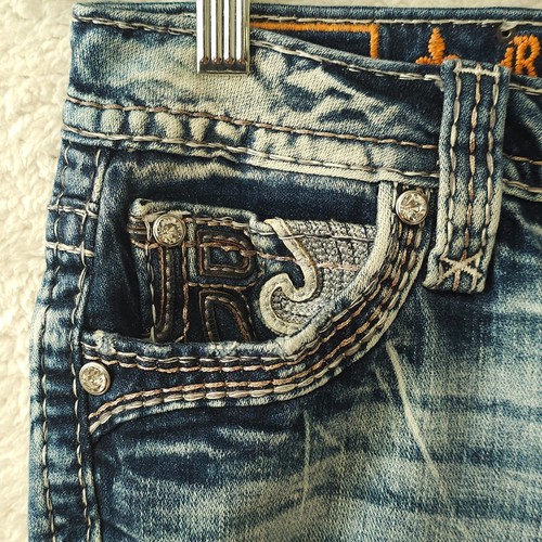 Rock Revival Jeans Tama Mid Rise Boot Größe 26 x 31 Distressed Stretch Bling - Bild 3 von 16