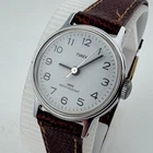 VTG Classic Timex Hand-Winding Mechanical Watch Women Silver White Leather Band