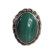 Sterling Silver 18mm Malachite Cabochon Ring Size 5