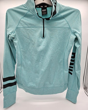 Victoria Secret PINK Sweatshirt Women s XS 1/4 Zip Blue/Green with Thumbholes