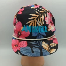 Vintage Anixter Floral Hawaiian Rope Snapback Hat Cap Summer Tropical San Sun