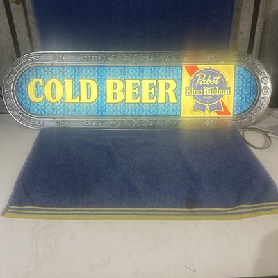 VINTAGE PABST BLUE RIBBON COLD BEER LIGHT UP SIGN 40.5” X 12
