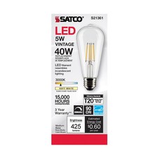 6 Pack Satco S21361 LED Filament Bulbs 120V 5W ST19 Medium E26 3000K Warm White