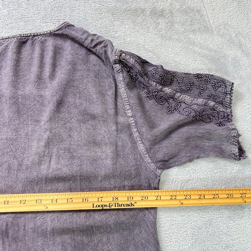 Noelle Viskose Boho bestickt Top lila Kurzarm Tunika Bluse L/XL - Bild 8 von 10