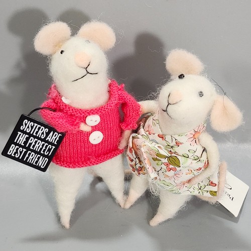 Primitives by Kathy weiße Filzmäuse Schwestern sind die perfekte beste Freundin 5" Paar - Bild 1 von 14