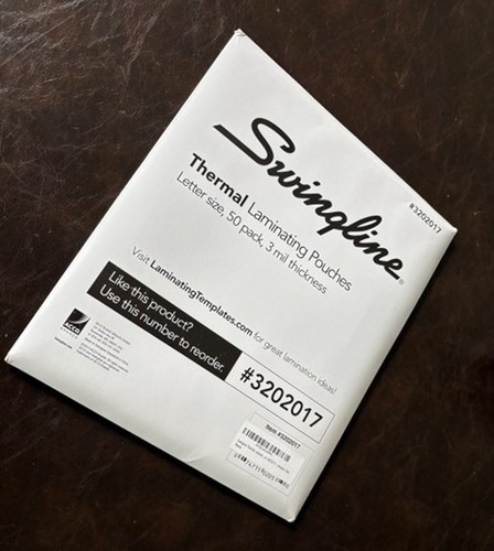 Swingline #3202017 Thermal Laminating Pouches Letter Size, 50 pack, 3 mil thick - Picture 5 of 5