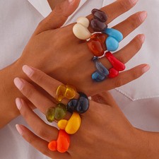 Resin Water Drop Ring Multicolor Chunky Geometric Open Cuff Womens Jewelry Wear