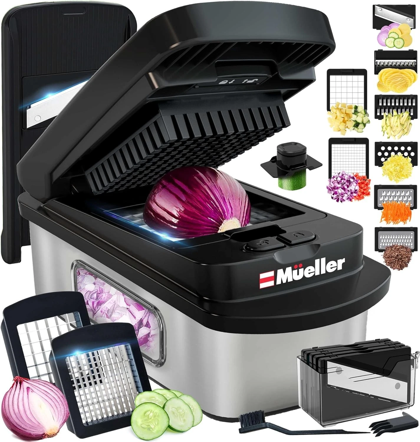Mueller Pro-Series 10-in-1 8 Blade Stainless Steel Chopper And Mandoline Slicer