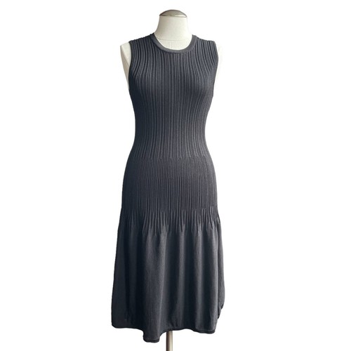 Women's TEXTILE Elizabeth and James Black Ribbed Knit Fit & Flare Midi Dress XS