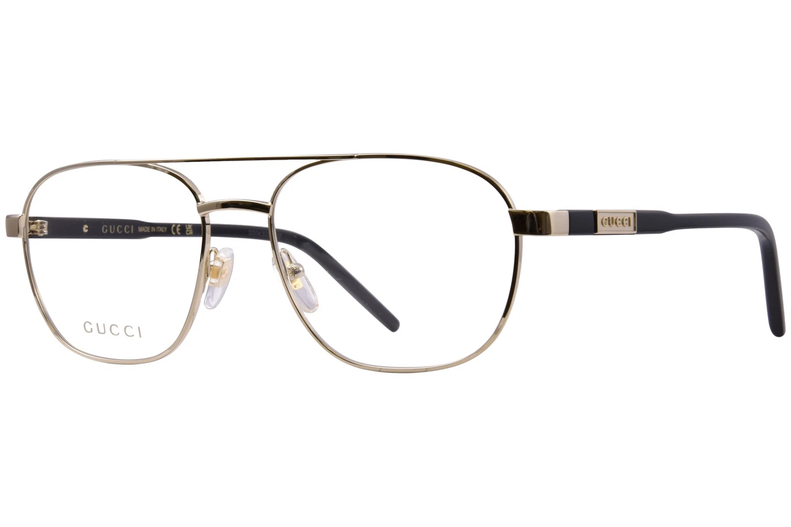 Gucci GG1800O 001 Eyeglasses Frame Men's Gold/Bl Full Rim Pilot Style 56 mm