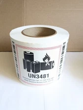 UN3481 Battery Labels 1 500 Count Roll 4 1/2 by 5" NEW. 