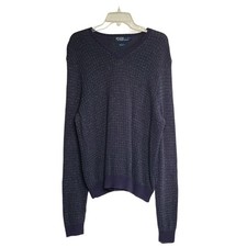 Vintage 90s Polo Ralph Lauren Mens Large V-Neck Sweater Silk Cotton Knit Blue