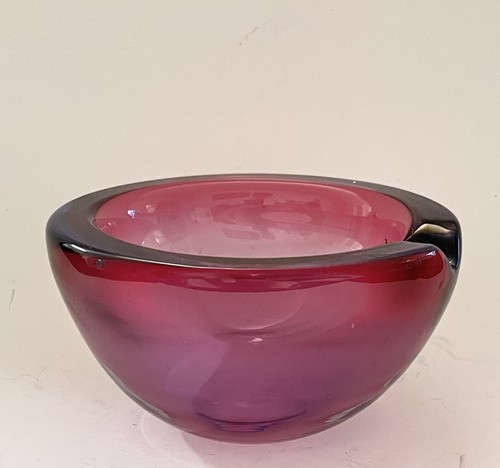 Vintage Mid-Century Murano Tri Color Purple Blue Art Glass Bowl - Picture 9 of 13