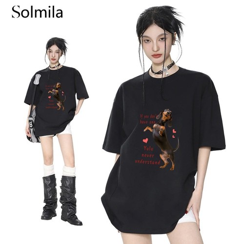 Cute Dog Print T Shirt Dachshund Print T Shirt Casual Outings Round Neck Style - Picture 9 of 15