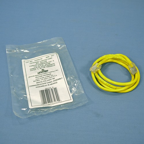 Leviton 52455-3Y Yellow Cat5 3ft Ethernet Cable Data Center Patch Cord Network