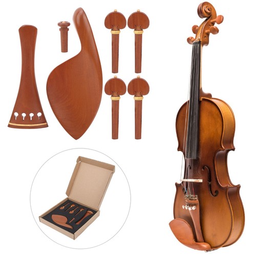 Violin Parts With Chin Rest End Pin Tailpiece Wood Tuning Pegs 4/4 Fittings HR6 - Picture 9 of 17