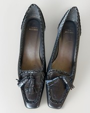 Stuart Weitzman Black Leather Tassel Kitten H...
