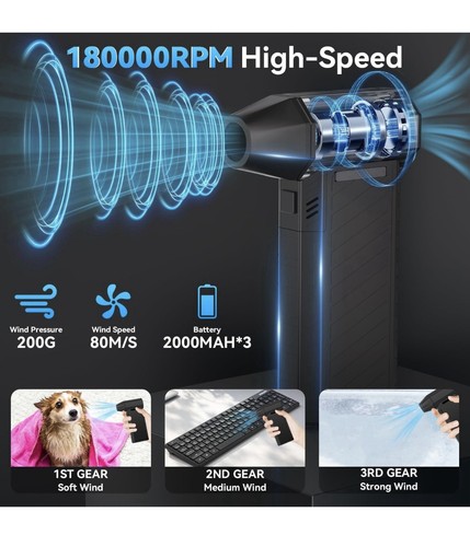 Electric Compressed Air Cleaner for PC 180000RPM Super Power Air Duster- VANBAR - Afbeelding 4 van 7