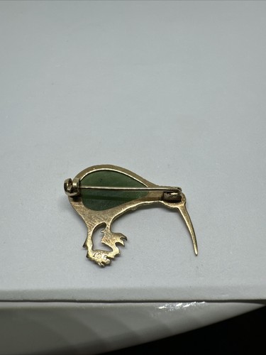 Rare Vintage 9ct Yellow Gold Jade New Zealand Kiwi Bird Brooch/pin, 9k - Picture 6 of 11