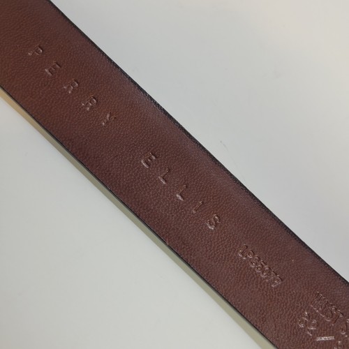 Perry Ellis Sz 32 Brown Italian Calfskin Leather Belt Embossed Reptile - Picture 6 of 11