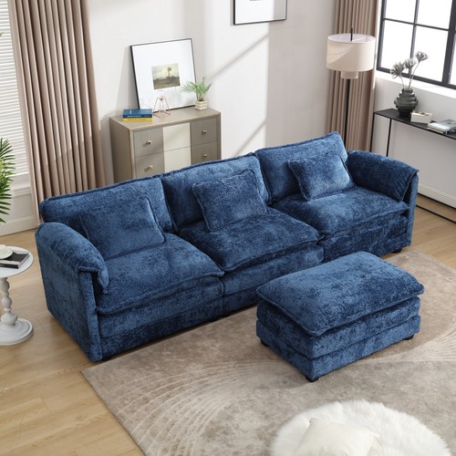 Large L-Shaped Chenille Sectional Sofa w/ Movable Pedals - Picture 6 of 21
