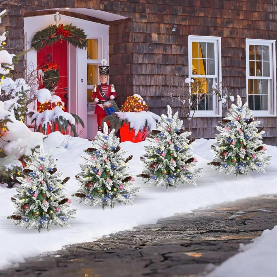 2 Pack 3FT Outdoor Flocked Christmas Tree with 60 Multi-Color Lights,8 Modes.... - Image 3 of 4