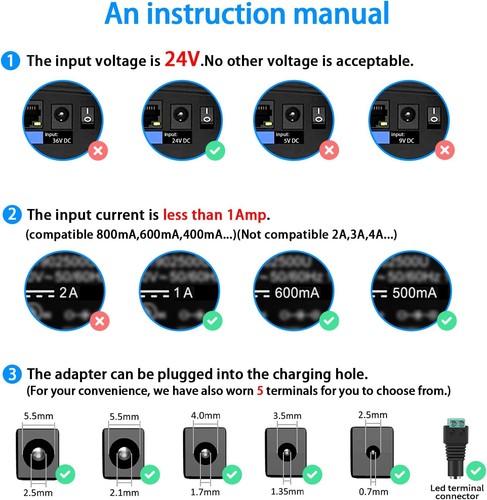 24V 1A Power Adapter with US Plug - 100-240V AC Input to DC Output Black - Photo 2/7